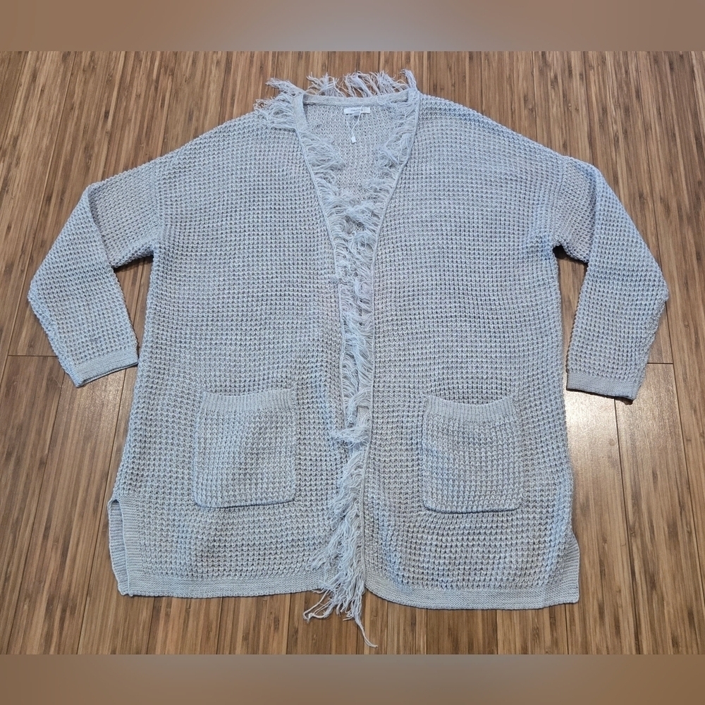 NWT Maurices Fringed Open-Front Gray Sweater